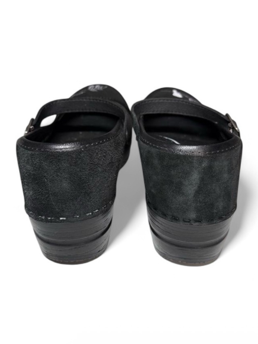 Sanita Danish Clogs Black Brown Suede Patchwork Embroidered Bird Mary Jane Sz 39 - Picture 7 of 8